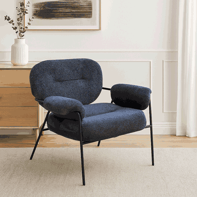 Modern Metal Chair, 85×60×60 Cm, Bouclé Fabric And Foam - Dark Gray product image 1
