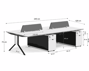 مكتب مزدوج خشب MDF، 75×240×120 سم - ابيض product image 2