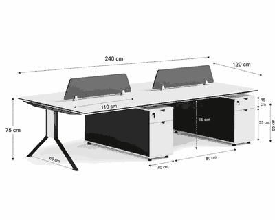 مكتب مزدوج خشب MDF، 75×240×120 سم - ابيض product image 2