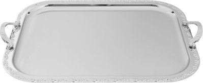 Alsaif Plus Steel Serving Treys Set with engraved edges, 3 pieces, rectangular - silver product image 3