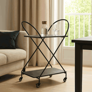 عربة تقديم الطعام معدن و خشب، 72×40×78 سم، 2 رف، عجلات دوارة 360 - رمادي product image 2