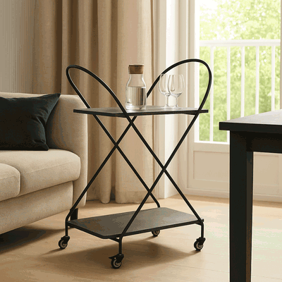 عربة تقديم الطعام معدن و خشب، 72×40×78 سم، 2 رف، عجلات دوارة 360 - رمادي product image 2
