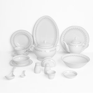 Alsaif gallery Porcelain Dinner Set, 65 Pieces, Round Pyramid Pattern - White product image