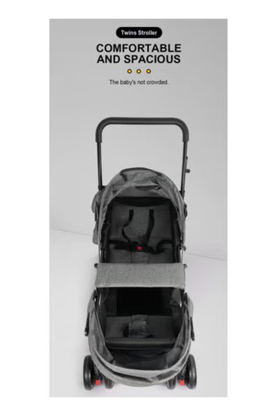 عربة اطفال توام قابلة للطي فان مومنت، مظلة قابلة للتعديل - اسود رمادي product image 3