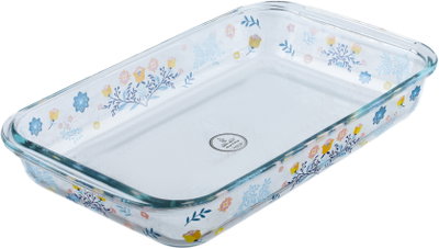 AlSaif Gallery Glass Oven Tray, 35 x 20 x 5 cm, 2.2 L, Rose Pattern - Clear Blue product image 3