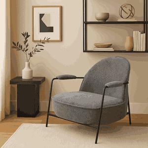 Modern Metal Chair, 85×60×60 Cm, Bouclé Fabric And Foam - Gray product image