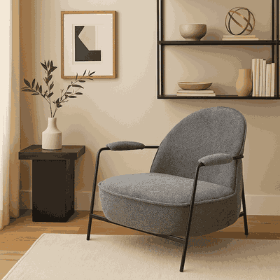 Modern Metal Chair, 85×60×60 Cm, Bouclé Fabric And Foam - Gray product image 1