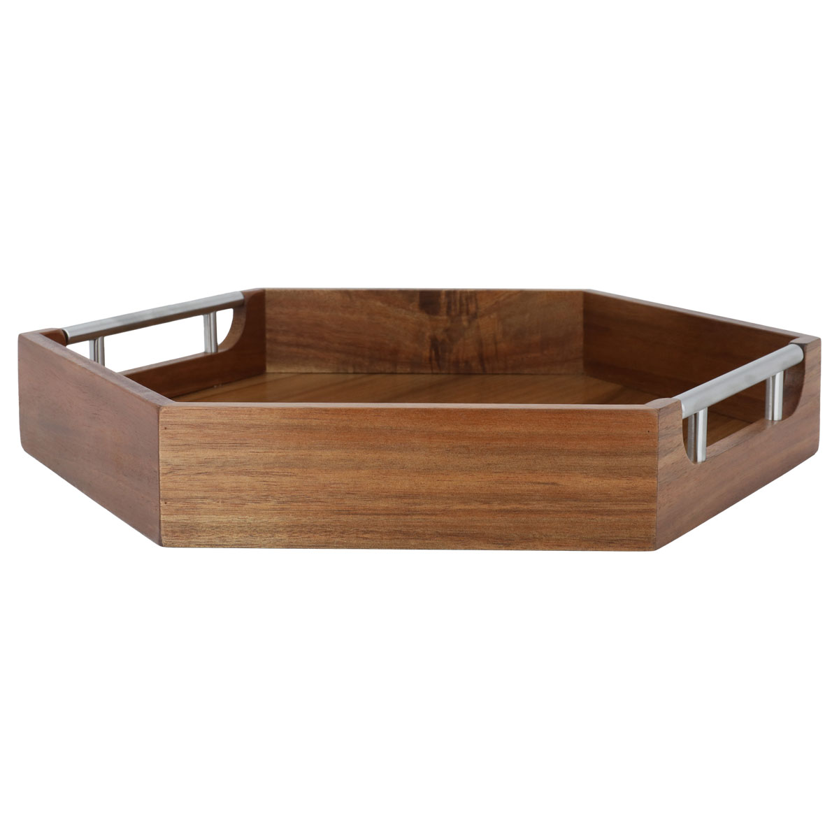 Al Saif Gallery wood serving tofir, 5.8 x 35 x 40.2 cm, hexagonal, steel handle - brown product image 3