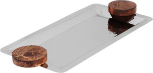 Tofaria Al Saif Gallery steel presentation, 44 x 19 x 3.5 cm, rectangle, wooden handle - silver product image 2