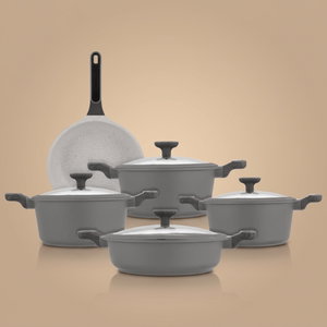 طقم قدور جرانيت وألمنيوم بغطاء زجاج روبوست، 9 قطع - رمادي غامق product image