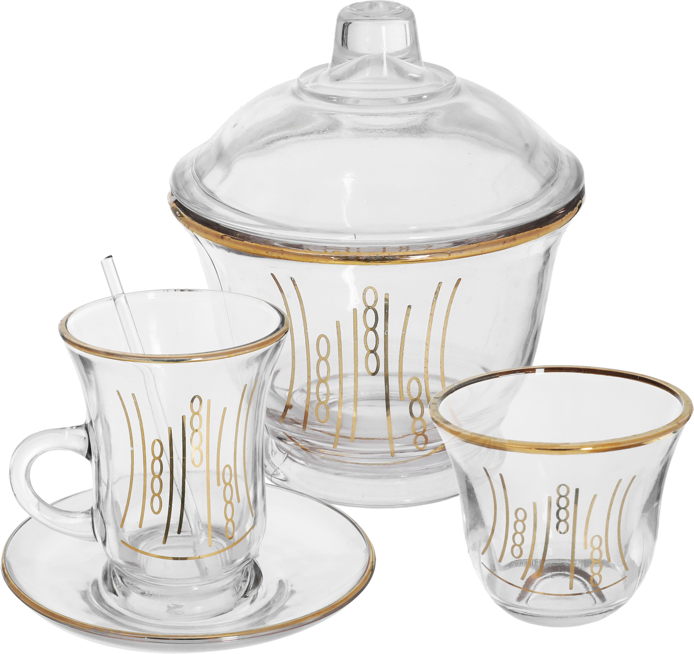 ِAl Saif Gallery Salma Glass Tea And Coffee Set, 50 Pieces, Golden Pattern - Transparent product image