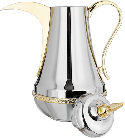 Al Saif Gallery Nouf thermos set, 0.7 / 1 liter, 2 pieces, thermal glass inner shell, stainless steel outer shell - silver gold product image 6