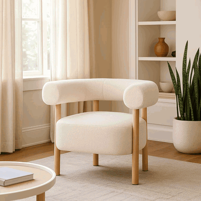 Modern Mdf Wood Chair, 92×90×53 Cm, Boucle Fabric - Beige product image 2