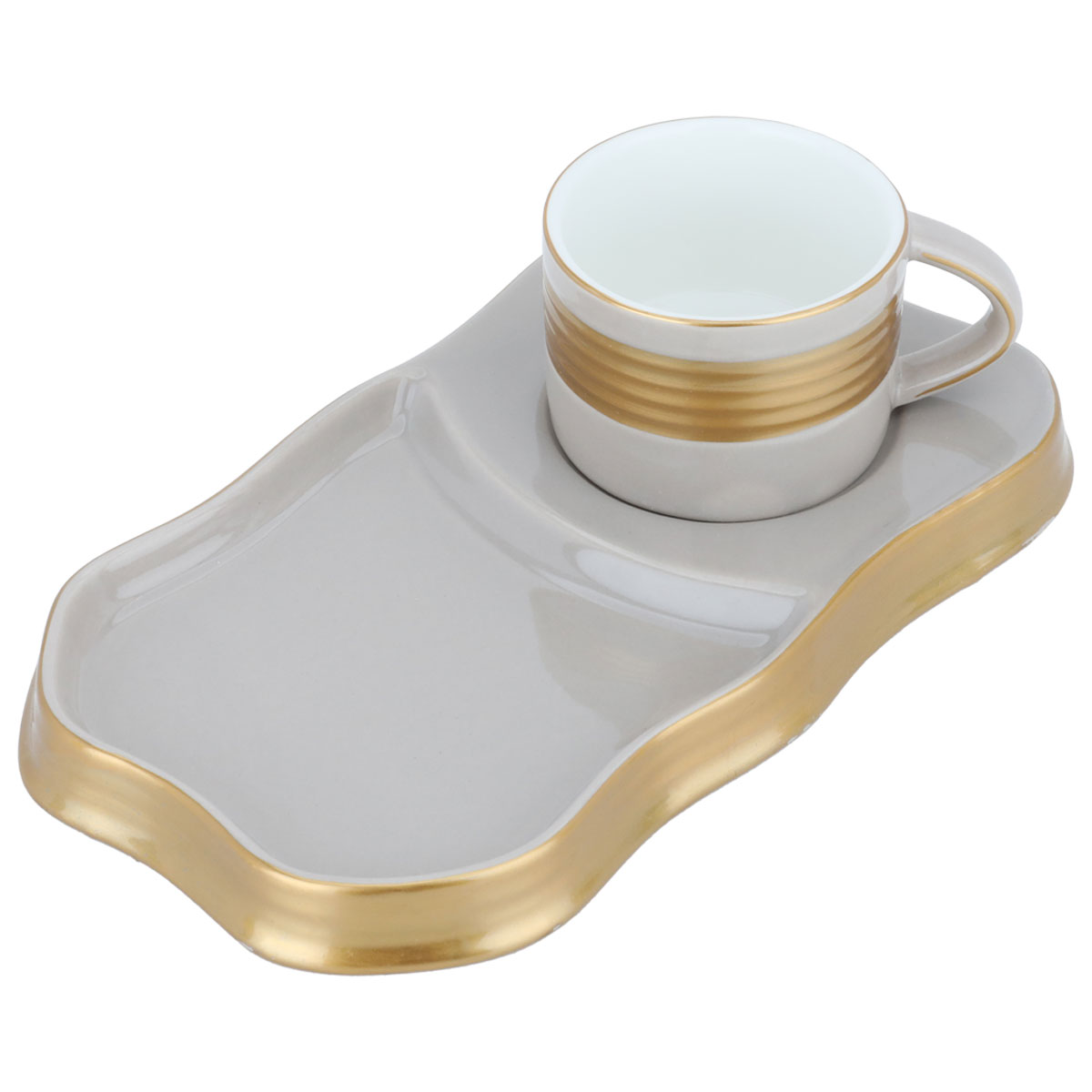 Al Saif Gallery porcelain coffee cup with saucer, 200 ml, gold-gray rims product image 1