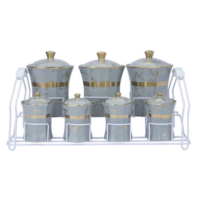 طقم علب بهارات بورسلان السيف غاليري، 7 قطع، بستاند - رمادي product image 2