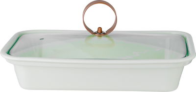 Al Saif Gallery Porcelain Food Warmer, 13.5 inches, 42x20x12 cm, Steel Base, Glass Lid, Rectangular - White Brown product image 7