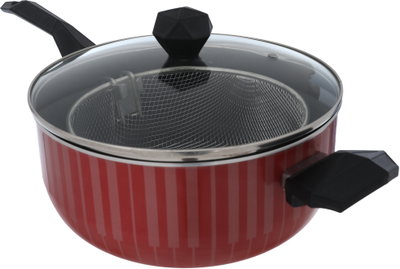 Alsaif Plus Teflon frying pan with strainer, glass lid with two handles, 26 cm - red product image 4