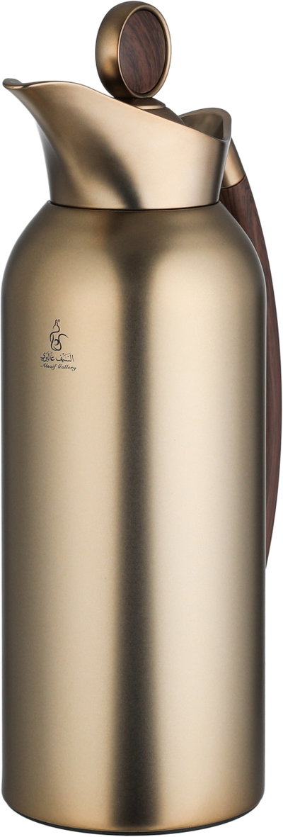 Al Saif Gallery Chandelier Thermos Set, 2 Pieces, 1/2 Liter, Tempered Glass Inner Container, Wooden Handle, Push Button - Brownie Wooden product image 6