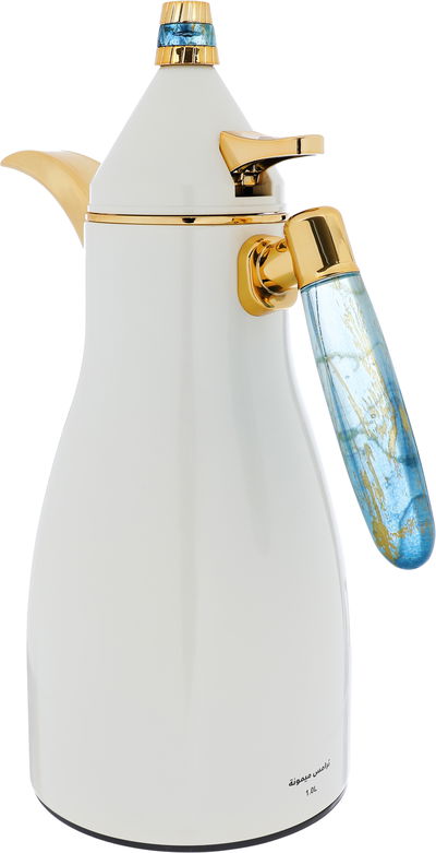 Al Saif Gallery Maimouna thermos set, two pieces, 1/1 liter, thermal glass inner container, steel outer shell - white product image 2