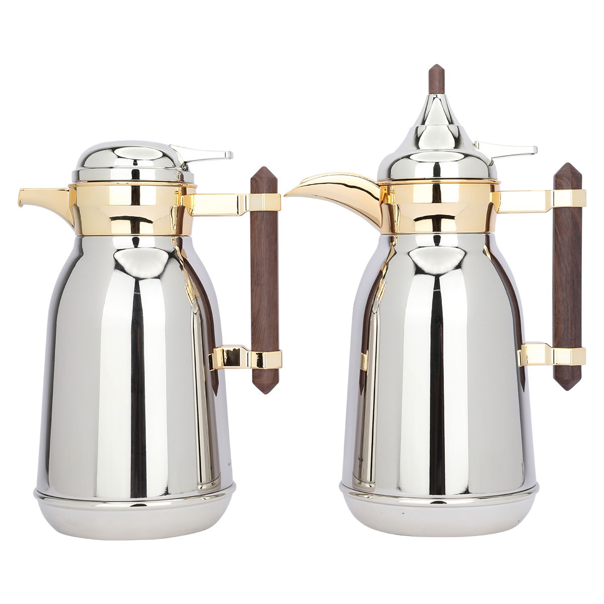 Al Saif Gallery Shahd steel thermos set, 1 liter, wooden handle, gilded, two pieces - silver product image