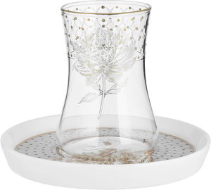 Al Saif Gallery glass tea iskanah set, with saucer, golden rose pattern, 12 pieces - transparent product image 2