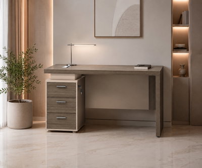 Executive desk, MDF wood, 120x60x75 cm - dark brown beige product image 2