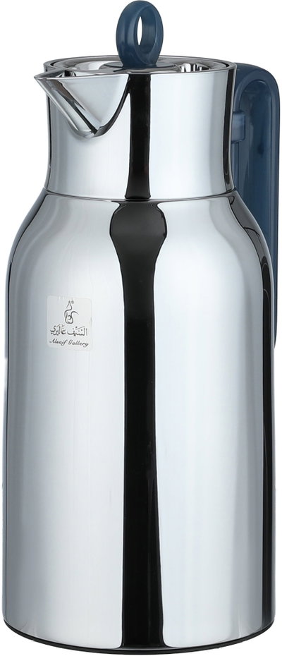 Al Saif Gallery Al Durra Thermos Set, 1/1 Liter, 2 Pieces, Glass Inner Container, Push Button, Blue Marble Handle - Silver product image 5