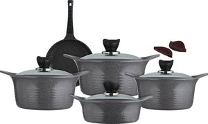 طقم قدور كوري جرانيت تورنادو، 9 قطع، غطاء زجاج - رمادي غامق product image