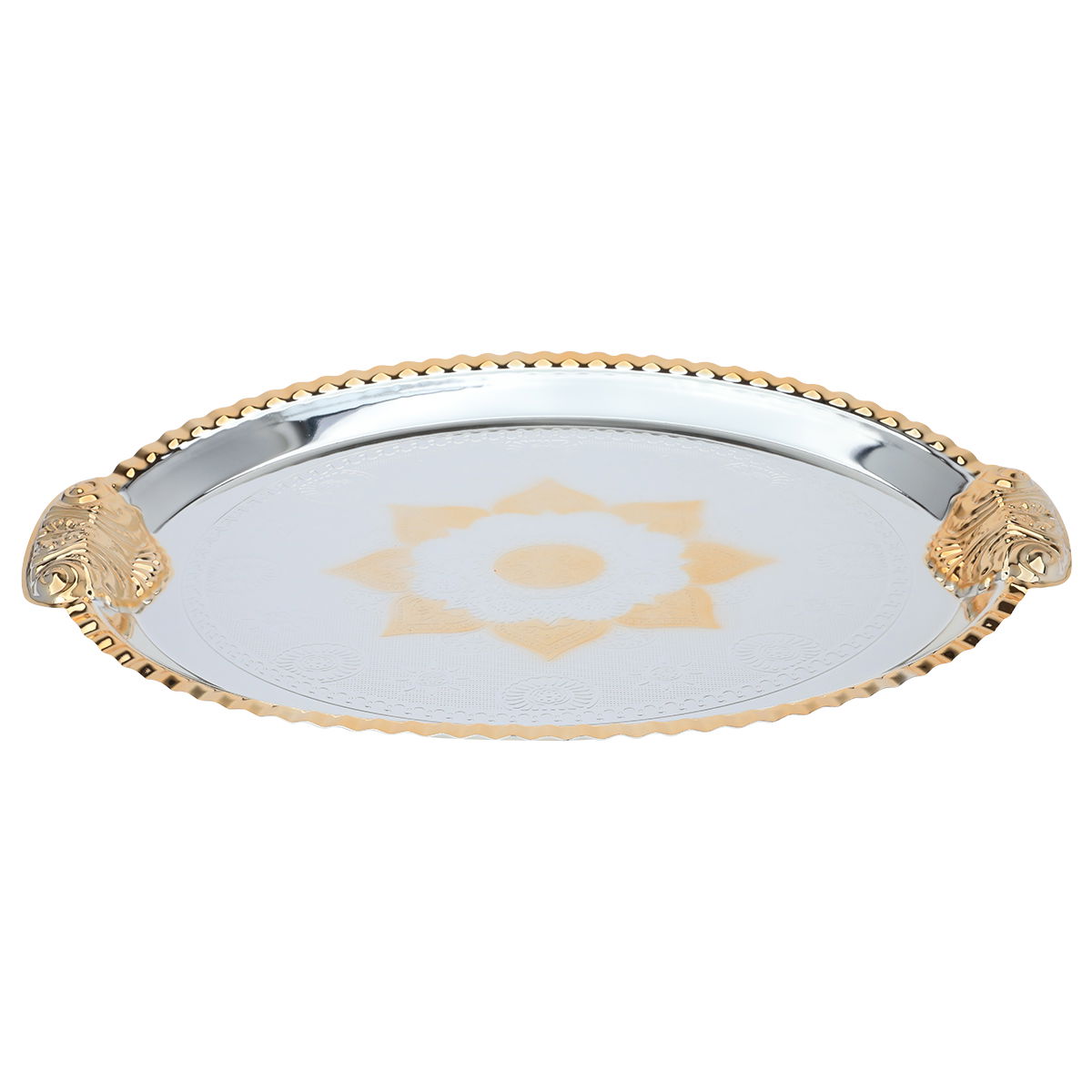 صينية تقديم استيل بحواف ذهبي السيف غاليري، 51×34×2 سم، بيضاوي - فضي product image 1