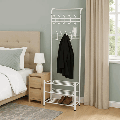 علاقة ملابس مودرن معدن، 190×64×28 سم 3 رفوف - ابيض product image 3