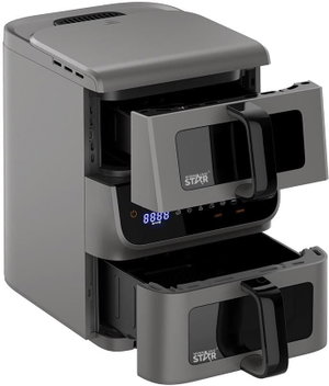 Winning Star ST-9693 Double Air Fryer, 6.5/3.5 Liter, 2500 Watts, Digital - Gray product image