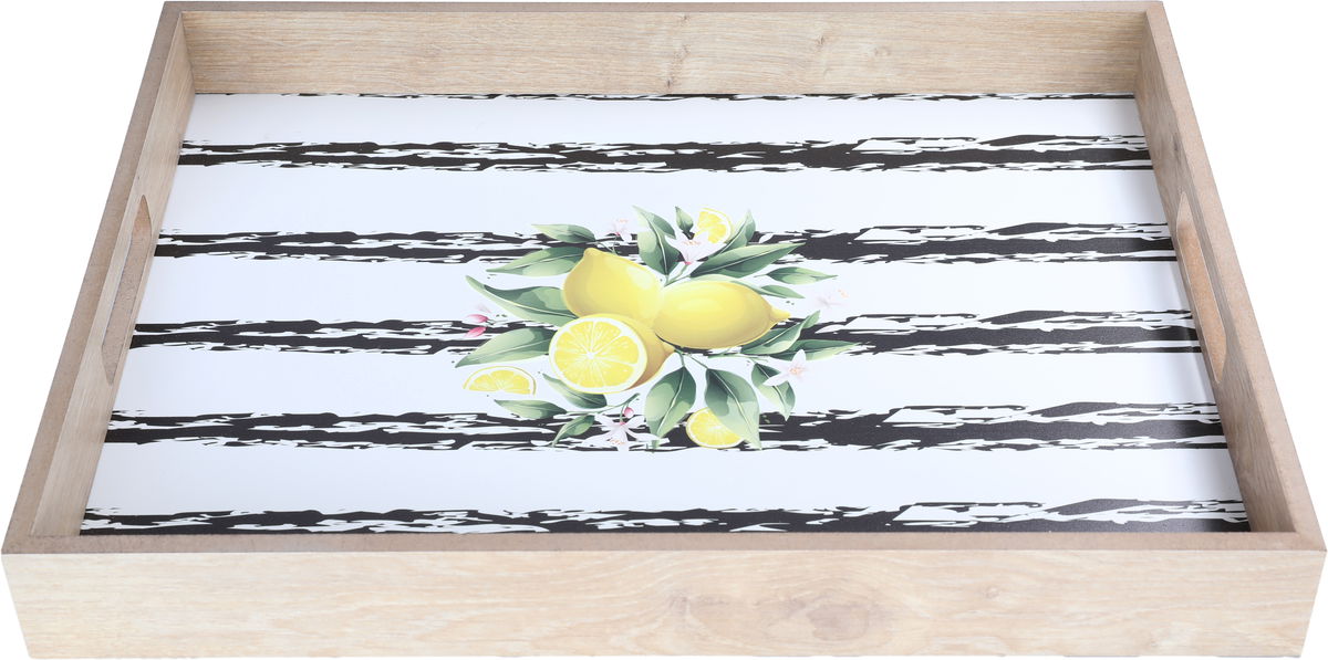 Saif Gallery wooden serving tofir, 42 cm, rectangular, lemon pattern, with handle - white product image