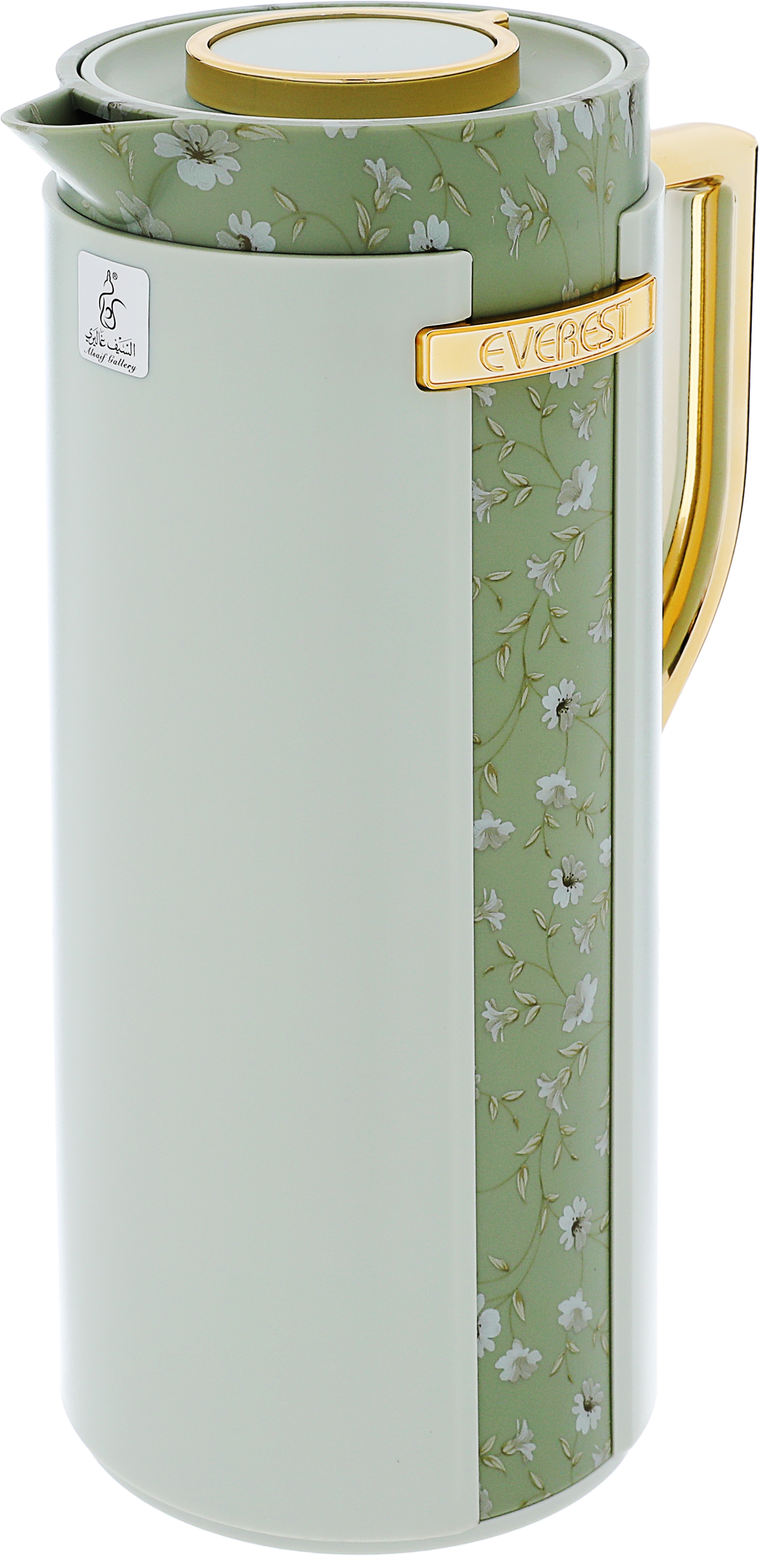 Everest Widad Thermos, rose pattern, golden handle, 1 liter, thermal glass inner shell, plastic outer shell - green product image 2