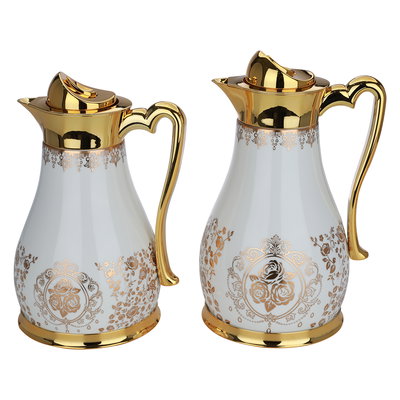 طقم ترامس زجاج وفناجين قهوة وبيالات شاي بورسلان السيف غاليري، 52 قطعة - أبيض ذهبي product image 3