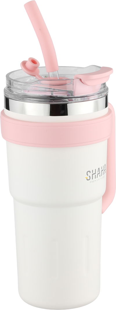 كوب حافظ للحرارة ستانلس استيل شاها، 780 مل، غطاء اكريلك - أبيض وردي product image 3