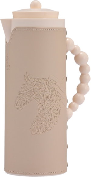 Al Saif Gallery Royal 7T thermos, 1 liter, leather covered, horse pattern, glass inner case, plastic outer shell - beige product image 2