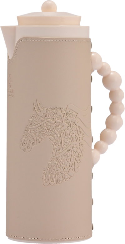 Al Saif Gallery Royal 7T thermos, 1 liter, leather covered, horse pattern, glass inner case, plastic outer shell - beige product image 2