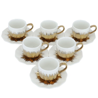 طقم أكواب قهوة بورسلان السيف غاليري، مذهب، صحن مموج، 12 قطعة - أبيض product image 2