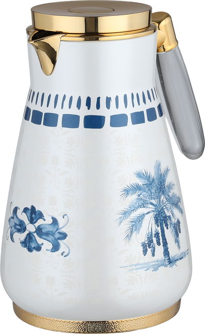 طقم ترامس الواحة السيف غاليري، 0.75 / 1 لتر، 2 قطعة، حافظة داخلية زجاج، هيكل خارجي أستيل، ضغاط، يد شفاف - أبيض لؤلؤي أزرق product image 4