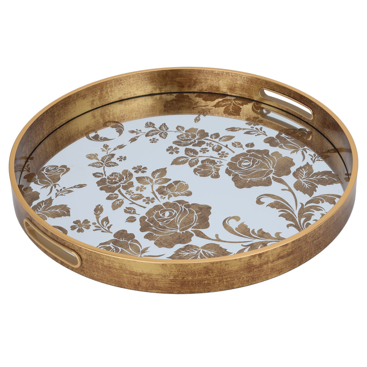 طوفرية زجاج سطح مرآة السيف غاليري، 40×40×4 سم، دائري نقش ورد - ذهبي product image
