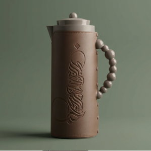 Al Saif Gallery Royal 7 glass thermos, 1 liter, with leather cover, glass inner case, plastic outer body - brown product image
