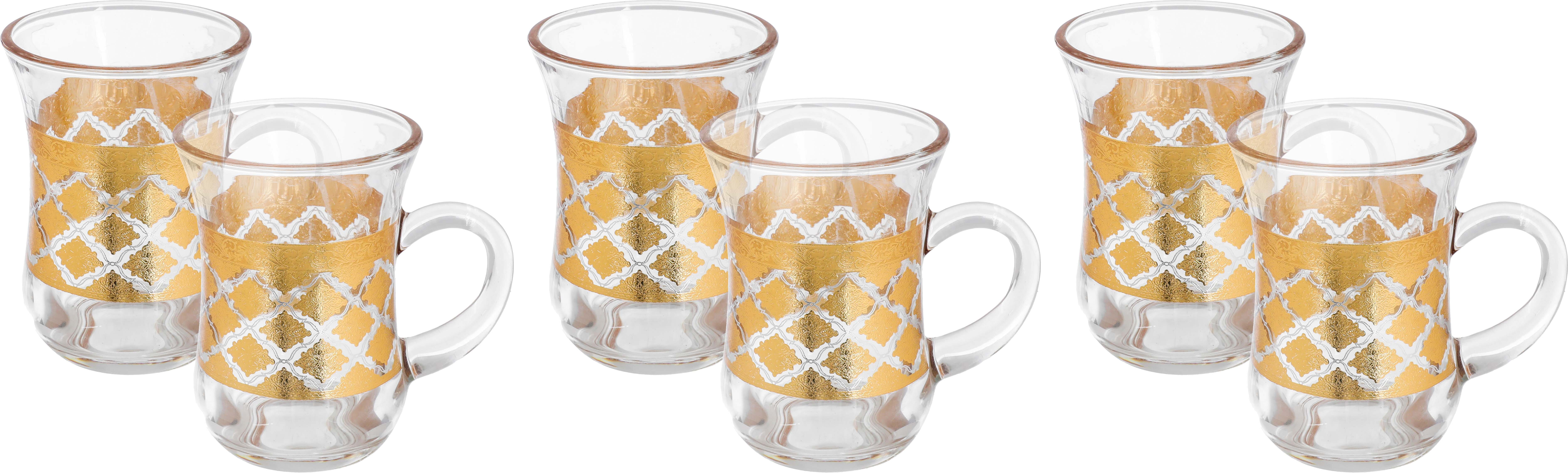 طقم بيالات شاي زجاج ماكس جلاس، منقوش ذهبي، 6 قطع - شفاف product image
