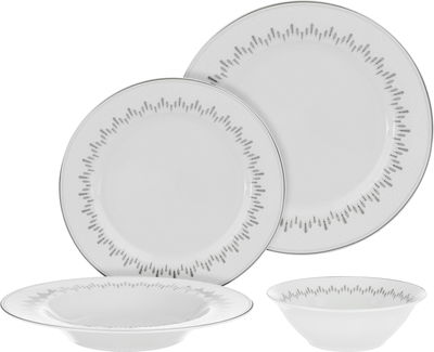 طقم سفرة بورسلان السيف غاليري، 24 قطعة، نقش هرم - ابيض رمادي product image 1