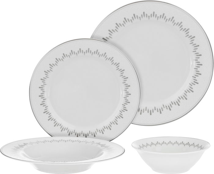طقم سفرة بورسلان السيف غاليري، 24 قطعة، نقش هرم - ابيض رمادي product image 1