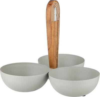 شيالة تقديم ستانلس استيل السيف غاليري، 22.5×24×24 سم، مسكة يد خشب، 3 مواضع، دائري - رمادي خشبي product image 2