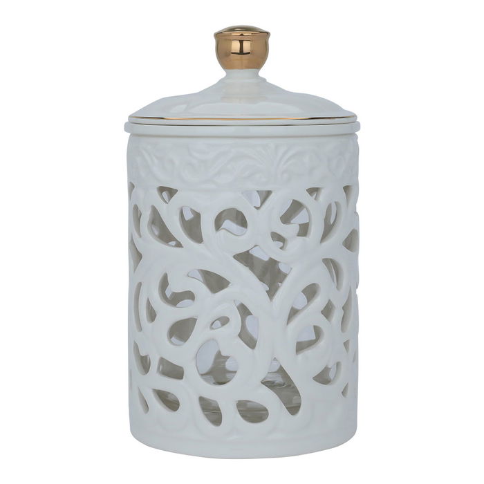 طقم علب بهارات بورسلان السيف غاليري، مخرم - أبيض وذهبي product image 3