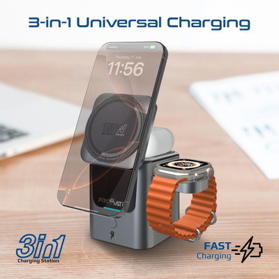 شاحن لاسلكي 3× 1 بروميت، ماج سيف، ذراع قابل للطي ومنفذ USB-C PD، 15 واط، شاشة ديجيتال، يدعم اجهزة سامسونج وايفون - اسود product image 2