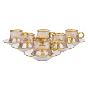 طقم فناجين قهوة زجاج السيف غاليري، صحن، 12 قطعة - شفاف بني product image