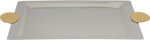 Al Saif Gallery stainless steel serving tray, 43x28x1.8 cm, rectangular, gold handle - silver gold product image