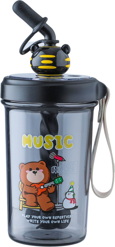 Saifso Plastic Kids Water Bottle with Straw, 500 ml - Black product image 2